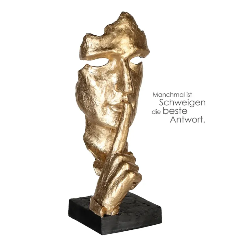 Skulptur – Goldene Optik, Strukturierte Oberfläche, Ausdrucksstarkes Gesicht - Silence | Gilde