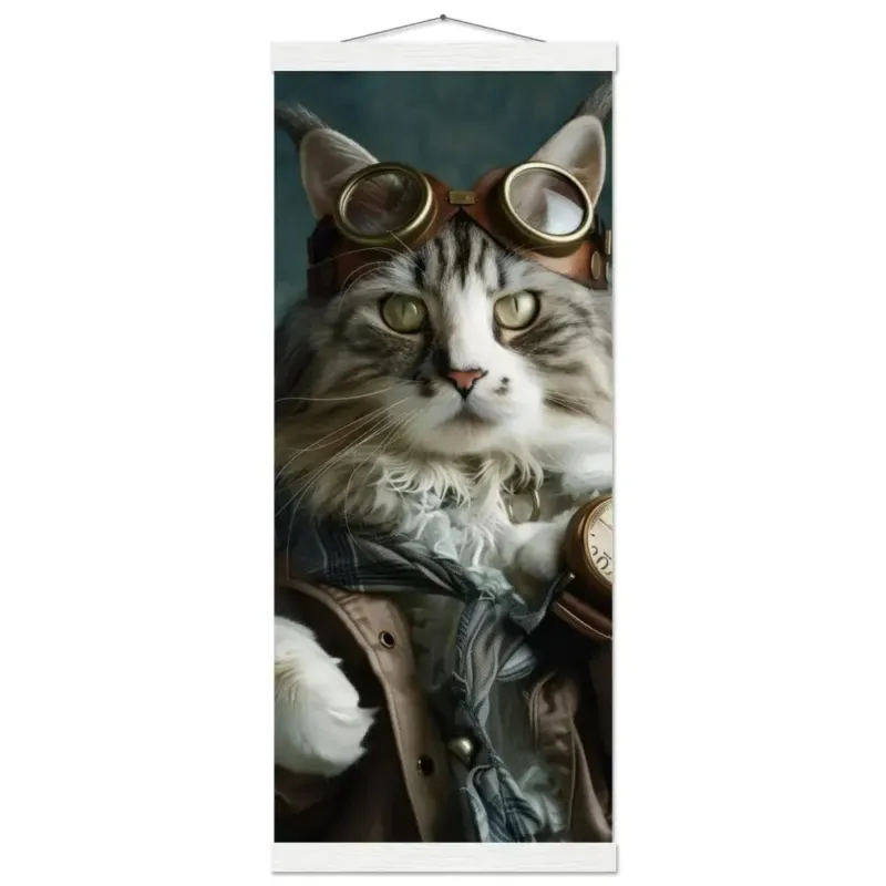 Schulposter – Maine-Coon-Katze, Steampunk-Outfit, Ornamentmuster | St Tropez Art
