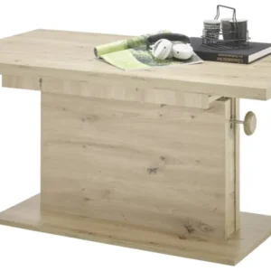 Couchtisch MONACO höhenverstellbar ausziehbar in Artisan Eiche mit ausfahrbarer Tischplatte und Stauraum, Gesamtansicht.