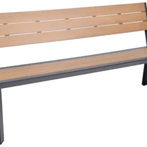 Gartenbank SILEA 3-Sitzer 180 cm ohne Armlehne in Gesamtansicht mit Aluminium-Gestell in Anthrazit und Holzflächen in Natur.