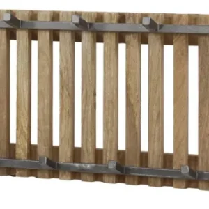 Wandgarderobe Garderobenpaneel TWEAK mit vertikalen Holzlamellen, Metallbügeln und 13 Haken in Gesamtansicht.