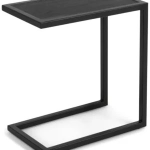 Spinder DANIËL DIVANI Beistelltisch in Schwarz mit minimalistischem U-förmigem Stahlgestell in Gesamtansicht von schräg vorn.