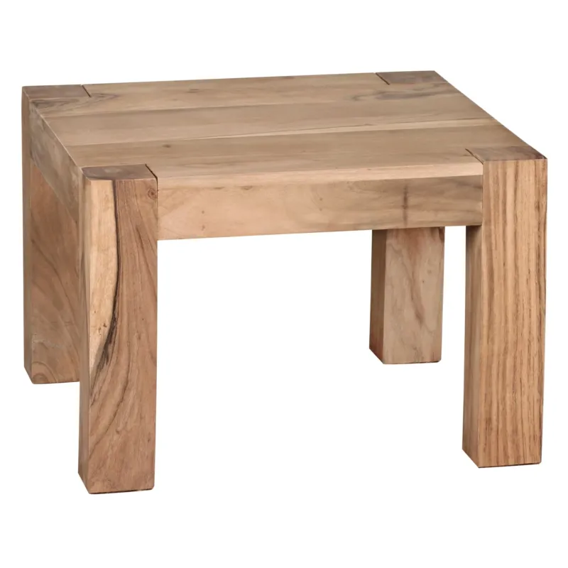 Couchtisch Akazie Massivholz 60cm Landhausstil Braun Natur mit massiven Holzbeinen und heller Akazienholzplatte.