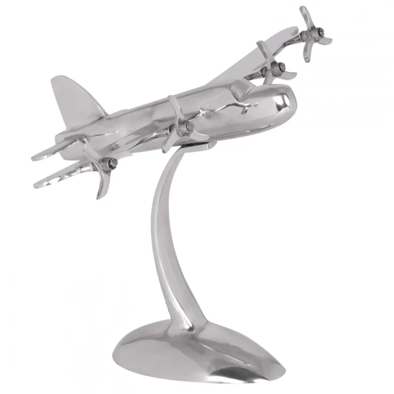 Deko Propeller Aluminium Silber Design in Gesamtansicht mit polierter Metalloberfläche und Standfuß.