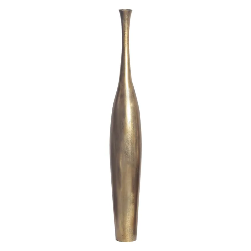 Gesamtansicht der Vase BOTTLE S 75cm mit schlanker, geschwungener Silhouette in Gold.