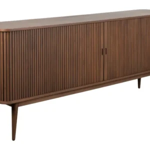Sideboard Barbier 180 Walnut in Braun mit vertikalem Lamellenmuster und Schiebetüren, Gesamtansicht.