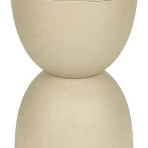 Beistelltisch Mara in Beige, Gesamtansicht mit kugelförmiger Oberseite und konischer Unterseite.
