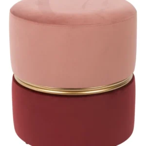 Hocker Bubbly Candy in Rosa mit goldenem Ring und Samtbezug, Gesamtansicht von vorne.