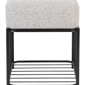 Hocker Milou Square in Grau mit gepolsterter Sitzfläche und schwarzem Metallgestell, Gesamtansicht.
