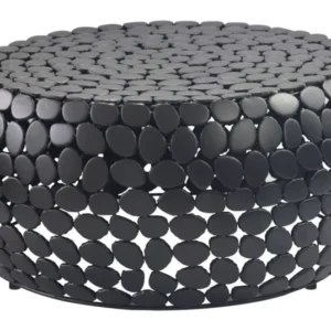 Runder Couchtisch Aluminium in Schwarz mit Anti-Rutsch-Noppen, Gesamtansicht mit kugelförmiger Oberflächenstruktur.