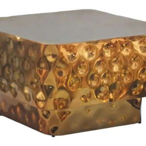 Couchtisch Aluminium Gold 60x60 cm mit gehämmerter Hammerschlag-Optik, Gesamtansicht von oben.