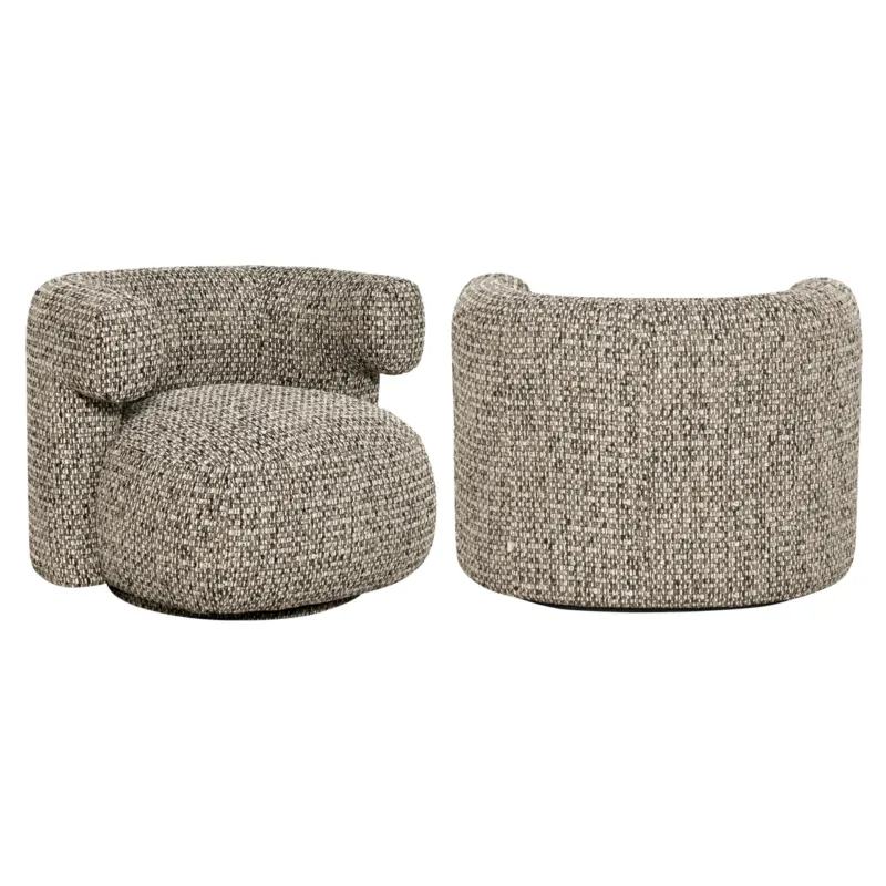 Gesamtansicht des Lounge Stuhl Talley Cobblestone mit Drehfunktion und rundlicher Silhouette.