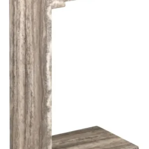 Sofabeistelltisch Dulce grey in Gesamtansicht mit C-förmigem Gestell aus Marmor und zwei Ablageflächen.