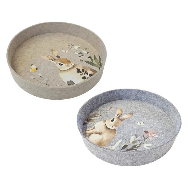 2er Set Dekotablett Filz Ostern 23 cm rund Beige Grau Osterdekoration Filztablett Osterhase