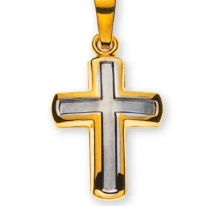 Anhänger Kreuz Gelbgold 750 mittig rhodiniert