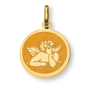 Medaille Engel laser graviert Gelbgold 750 14mm