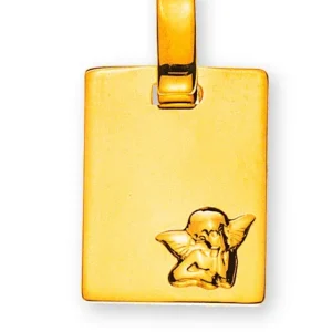 Anhänger Medaille Engel Gelbgold 750 Gravurplatte