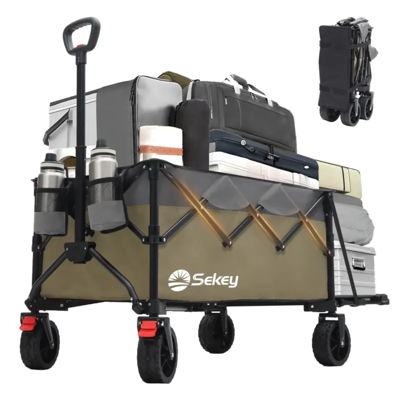 Faltbarer Handwagen 120 kg Traglast – Kompakter Bollerwagen mit verlängerbarem Griff (bis 124 cm), ideal für Outdoor & Transport Sekey
