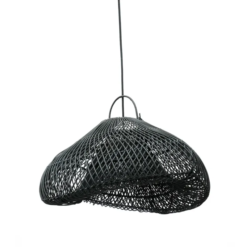 Pendelleuchte – Geflochtenes Rattan, Wolken Form, Schwarze Oberfläche, M – Cloud | Bazar Bizar Antwerp