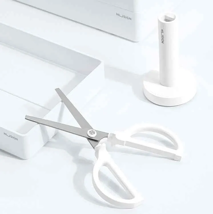 DELI Nusign NS051A Standing Office & Craft Scissors with Non-Slip Base White