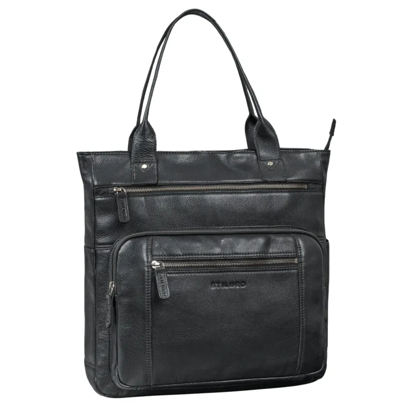 Große Handtasche Damen Leder schwarz mit vielen Fächern