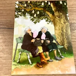 Postkarte Frauen mit Zuckerwatte auf Bank (Löök) - Polly Paper - Umweltfreundliche Schreibwaren