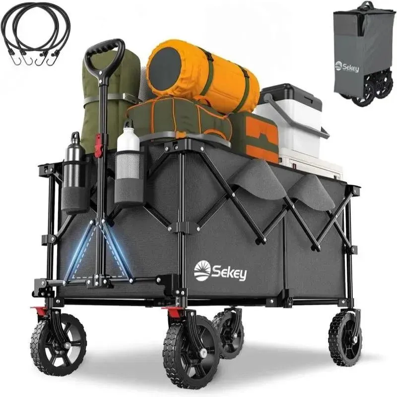 Sekey 200L / 150KG Faltbarer Bollerwagen, Patentiert Zusammenfaltbar aus Vier Richtungen, mit Bremsen Sekey