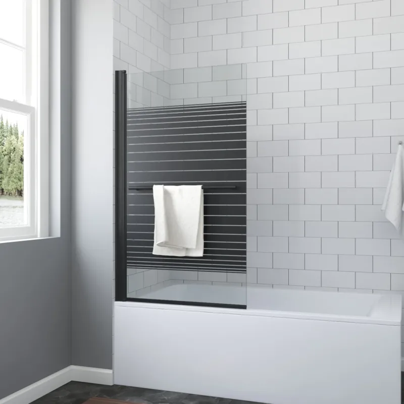 Badewannenaufsatz ohne bohren Schwarz matt 80 x 140 cm Duschtrennwand für Badewanne Handtuchhalter Duschwand Glas Dusche 1 Teilig aus 5 mm Einscheiben Sicherheitsglas Echtglas Nano Beschichtung