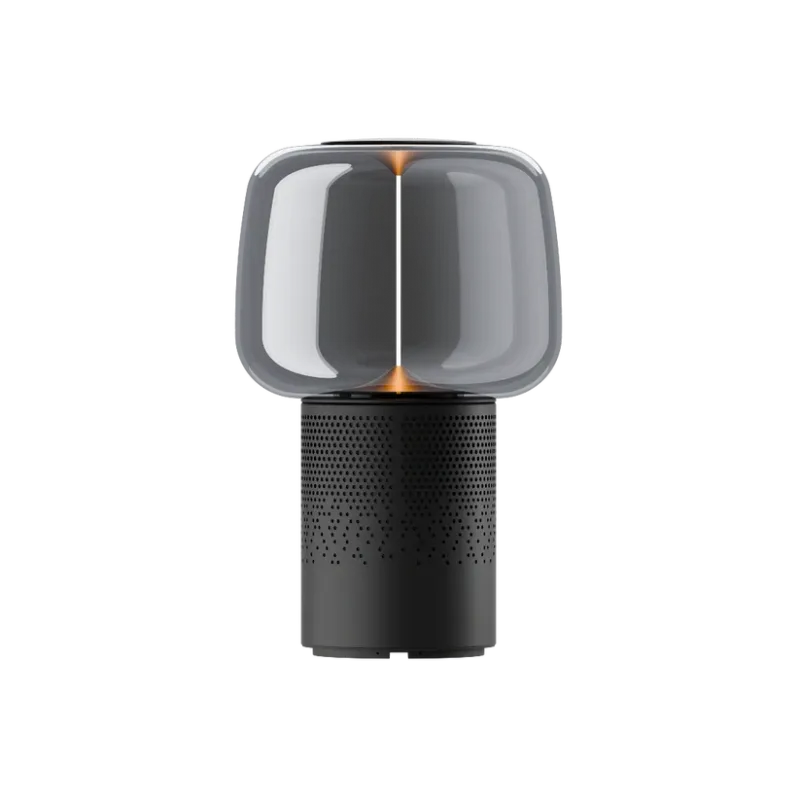 Lautsprecherleuchte aus pulverbeschichtetem Stahl mit Rauchglas-Lampenschirm und Filament-LED – Serena PLAY | Kooduu