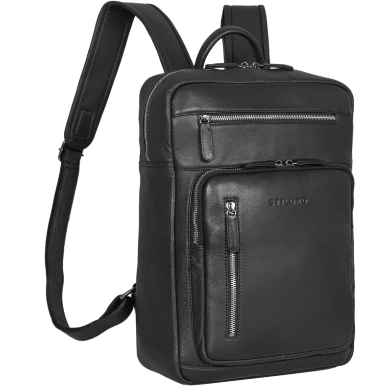 Schulrucksack Leder Schwarz