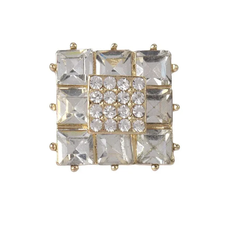 18mm Golden Silver Square Rhinestone Metal Buttons for Women Outerwear 2pcs Gold