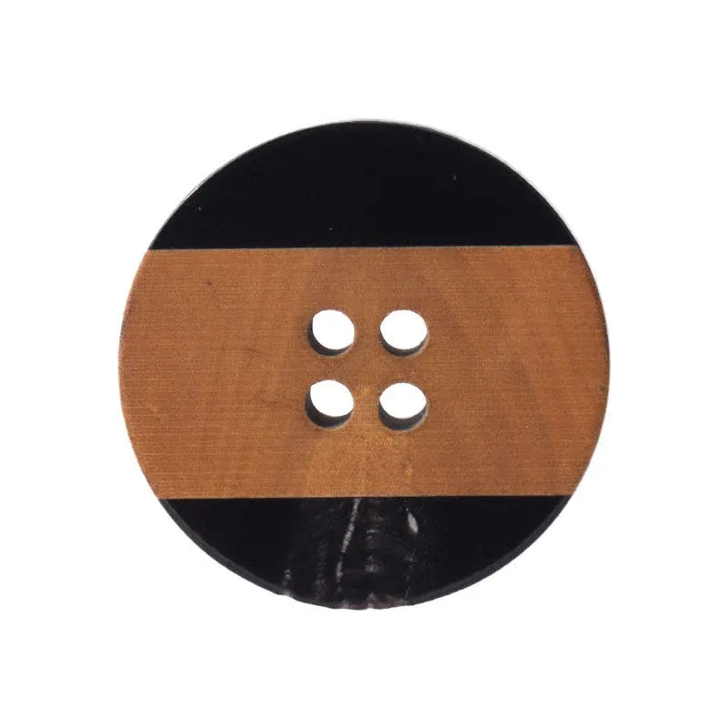 15 - 25mm Vintage Distressed Laser Yellowed Round 4 Hole Black Horn Buttons 10pcs