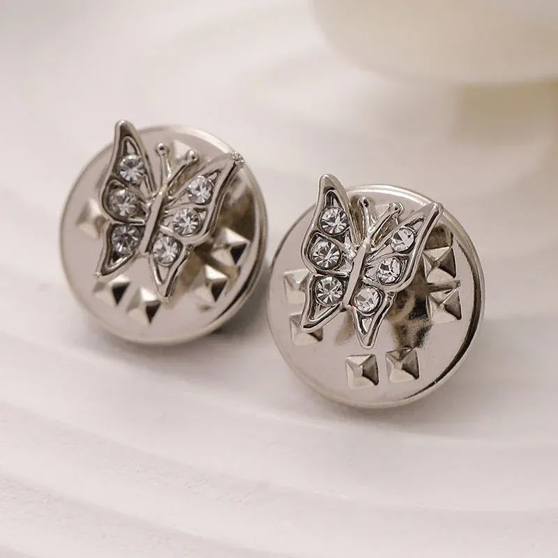 6.5mm Black Silver Metal Butterfly Brooch For Men's Shirts 10pcs Silver