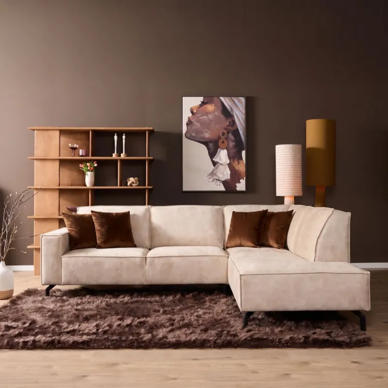 Ecksofa – Velvet Bezug, Beige Farbe, Rechts Divan - Floris | Starfurn