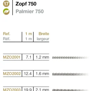 Meterkette Zopf Weissgold 750 1.2-2.1mm