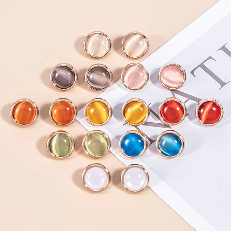 16L Natural Cat's Eye Stone Pearlescent Metal Shirt Buttons 45 Pack