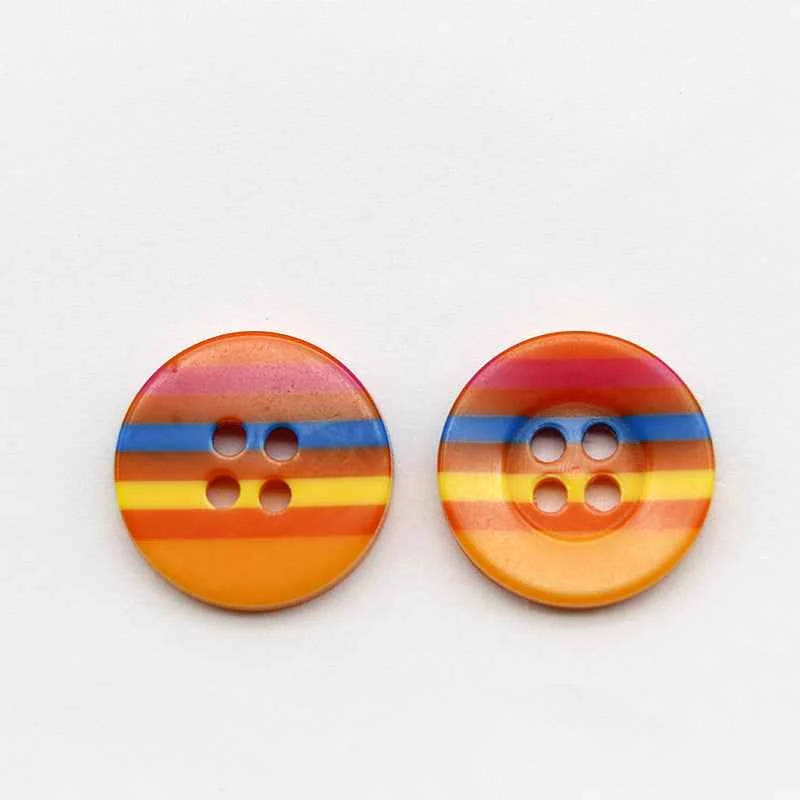 11/12/15/18mm Wide Edge Four-Eye Striped Colorful Resin Buttons 100pcs Orange