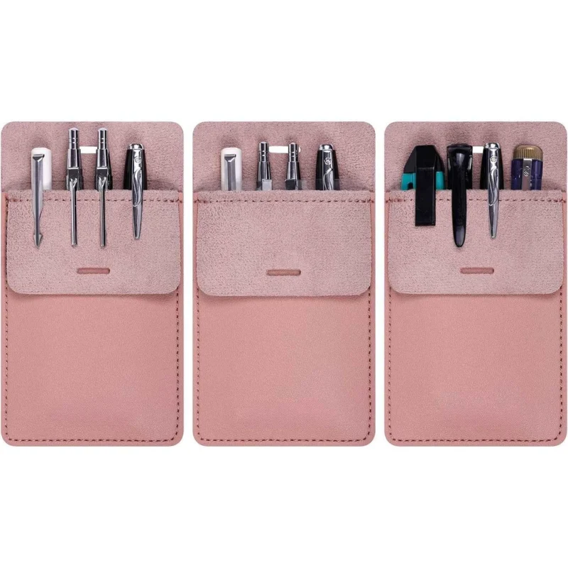 3 Pack PU Leather Heavy Duty Pen Holder Pouch Pocket Protector Pink