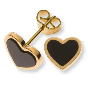 Ohrstecker 750 Gelbgold mit 2 Onyxherzen