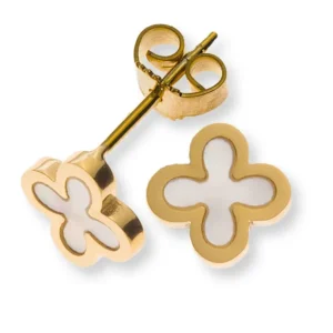 Ohrstecker Gelbgold 750 mit 2 Perlmuttkreuzen 9x9mm