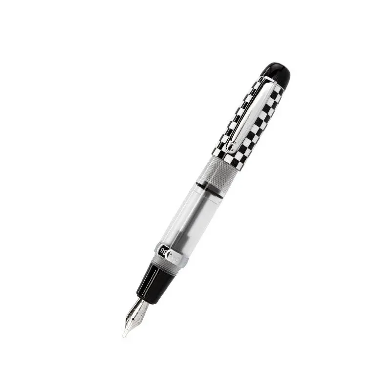 OPUS 88 Mini Pocket Fountain Pen - Traditional Eyedropper Filling, Clear Acrylic Demonstrator, Stainless Steel Nib Black White