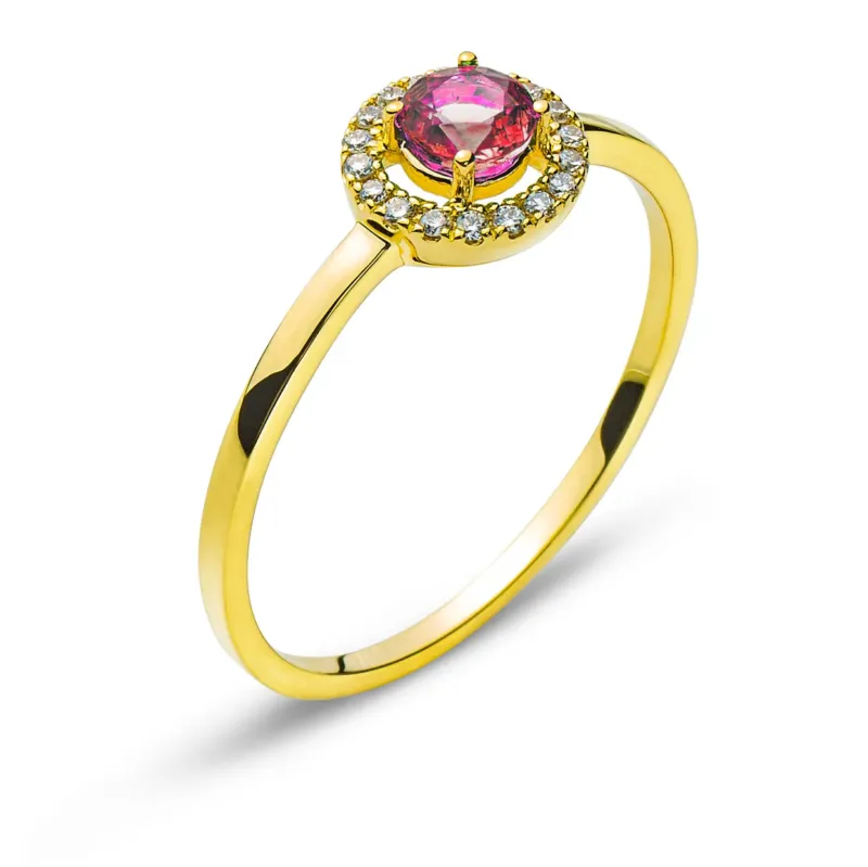 Ring Gelbgold 750 mit rundem Rubin und Brillanten