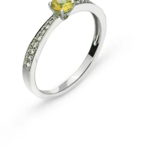 Ring Weissgold 750 mit Gelbem Saphir 0.35 ct. & Brillanten 0.11 ct.