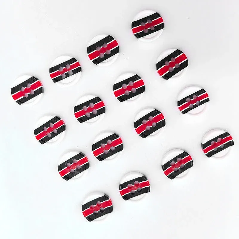 18L Striped Red and Black Round Resin Shirt Buttons 100pcs