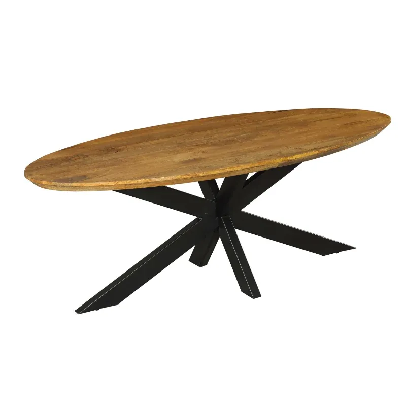 Esszimmertisch - Mangoholz massiv, Ovale Form, Matrix Gestell, 300 cm – Brandy | Starfurn