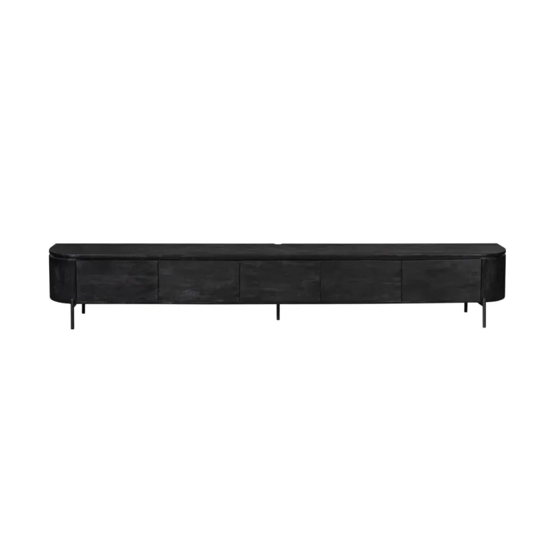 TV-Möbel - Mangoholz Schwarz, Schwebendes Design, Fünf Türen, 280 cm – Excellent | Starfurn