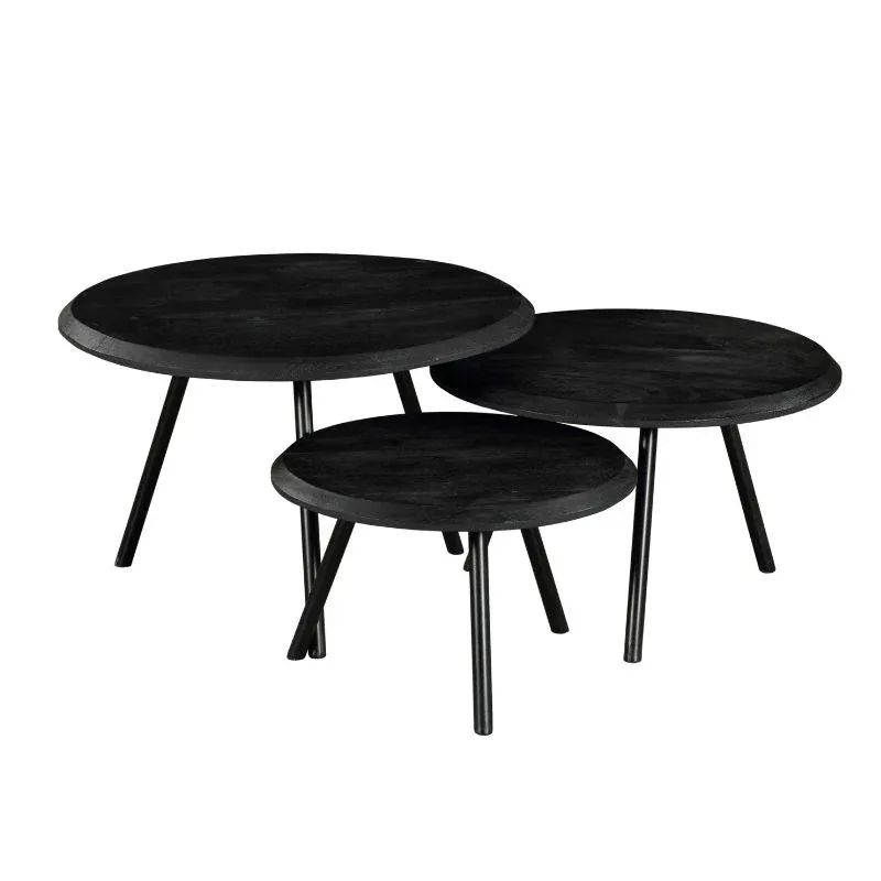 Couchtisch - Mangoholz Schwarz, Metall Schwarz, Rund Form, 70 cm – Ohio | Starfurn