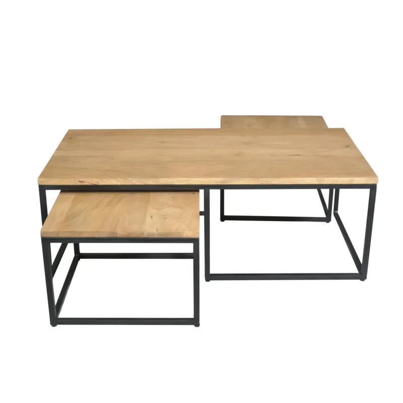 Couchtisch – Helles Mangoholz, Schwarzes Metall, 3er-Set – Dakota | Starfurn