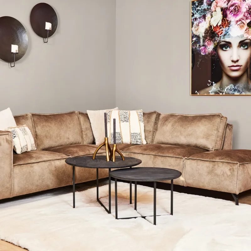 Couchtisch – Schwarzes Mangoholz, Metall Gestell, Zweier Set, 70 cm – Arlington | Starfurn