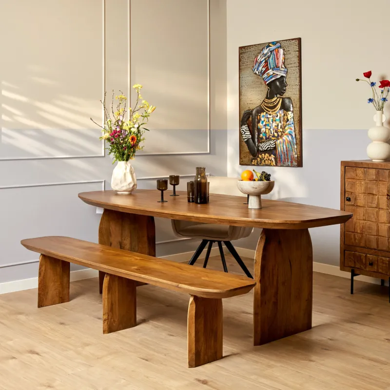 Esszimmerbank - Mangoholz Massiv, Klare Form, Zeitloses Design, 280 cm – Tense | Starfurn